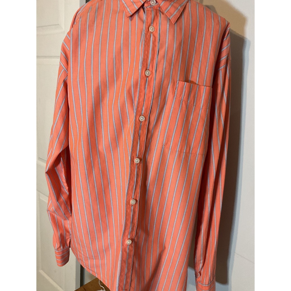 Gap Classic Tailored Shirting Mens XL Orange White Vertical Stripe Button Down